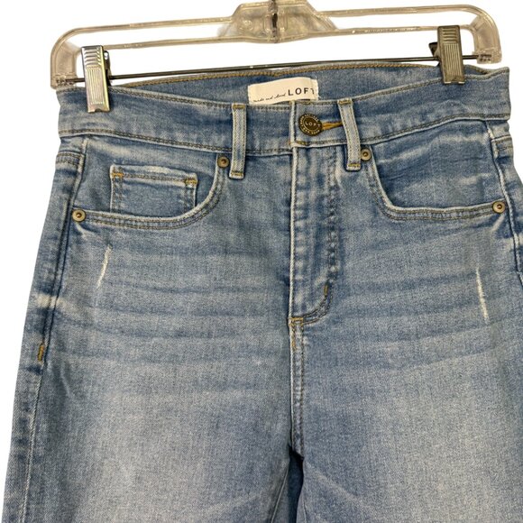 High-Waisted Loft Skinny Jeans Blue Denim Distressed Hem Womens Size 2 - Picture 2 of 8